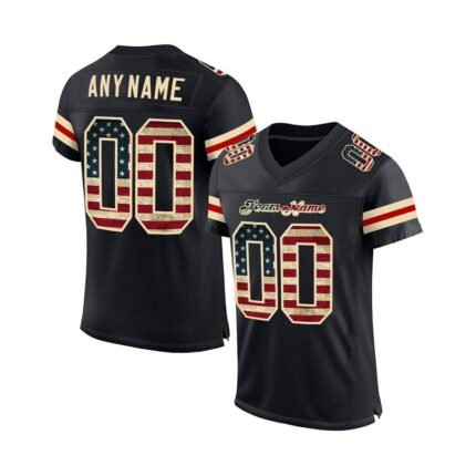 Custom Black-USA Flag Football Jersey